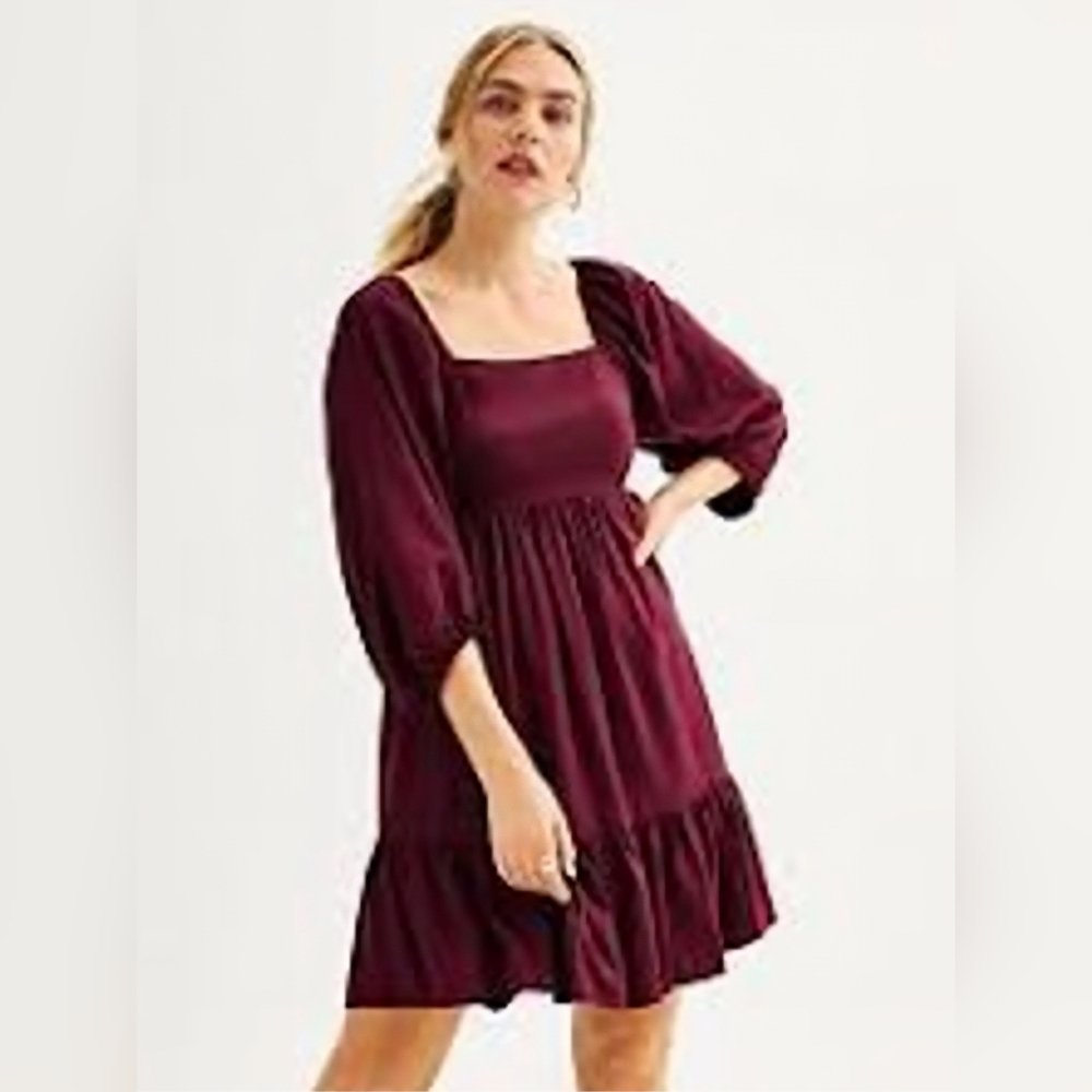 Nine West NWT Smocked Burgundy 3/4 Puff Sleeve Maroon